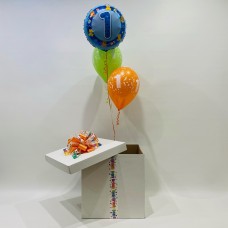 First Birthday Foil and 2 Printed Latex Balloons in a Box (Bright)